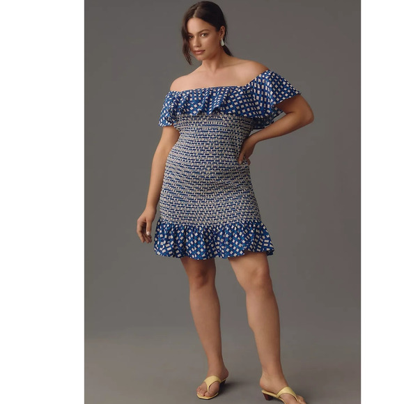 NWT Anthropologie Corey Lynn Calter Off-The-Shoulder Smocked Mini Dress $198 XS - Picture 5 of 8